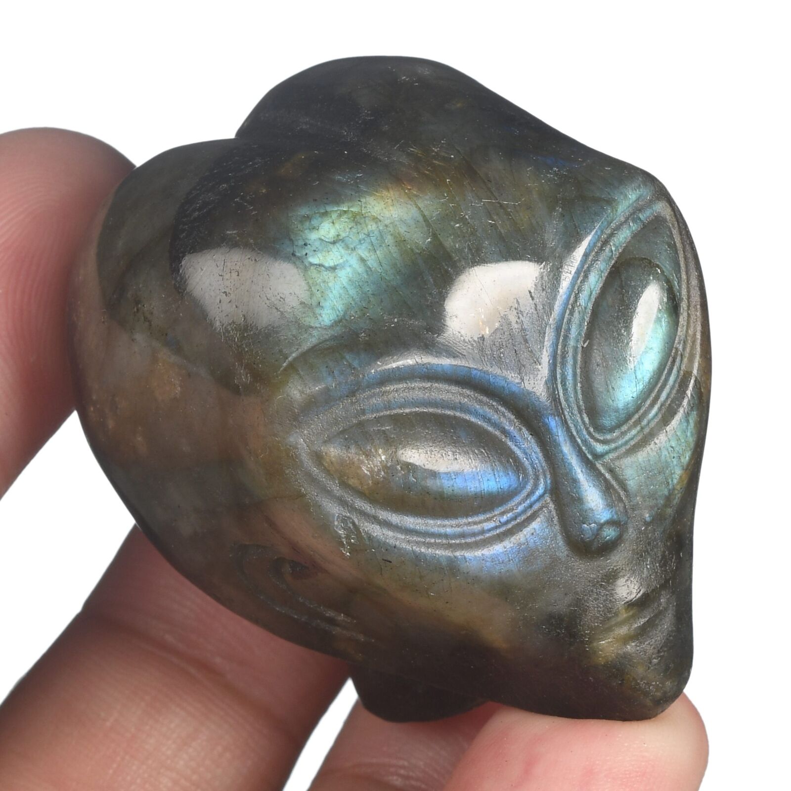 1.57" Natural Labradorite Hand Carved Alien Skull Healing Home Decor #35j52