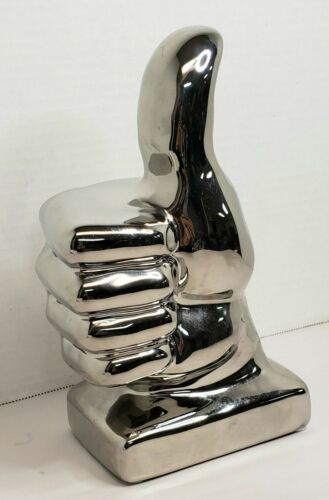 Thumbs Up Hand Figure Silver 9" Paperweight Decor Odd Unique Ceramic
