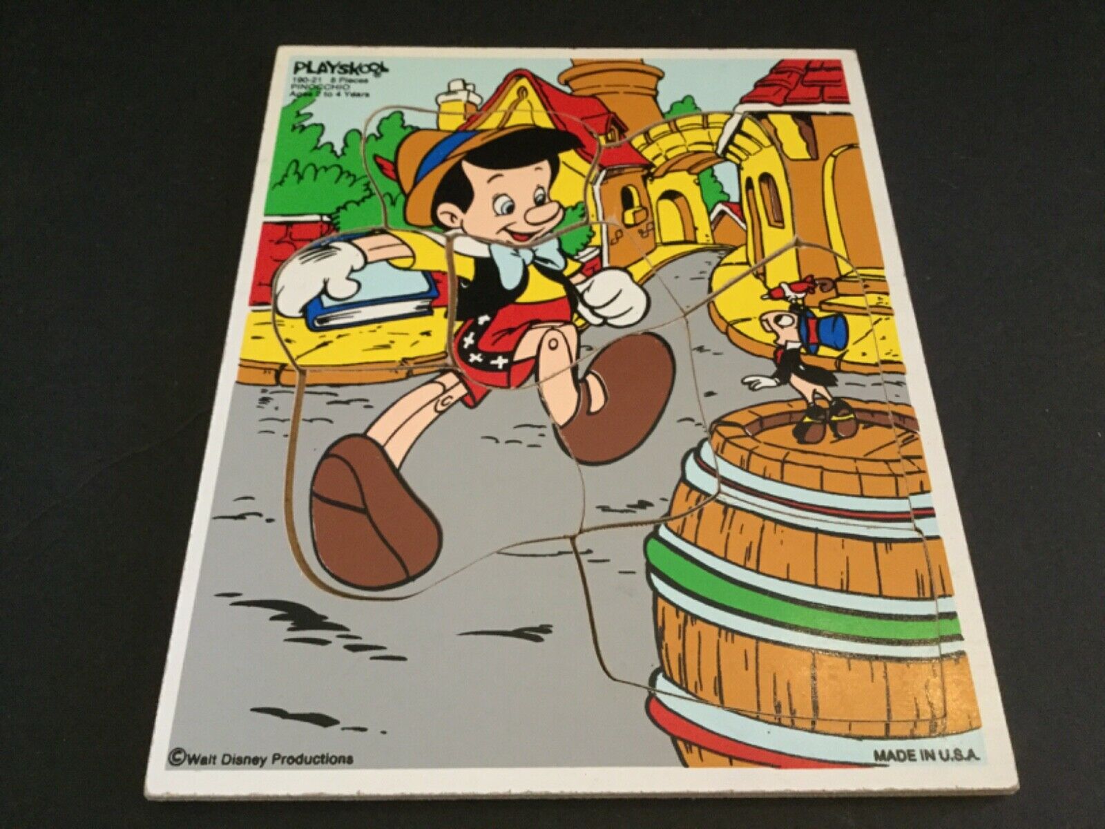 Vintage  Playskool Wood Puzzle Pinocchio & Jiminy Cricket  8 Pcs 11 1/2” X 9”