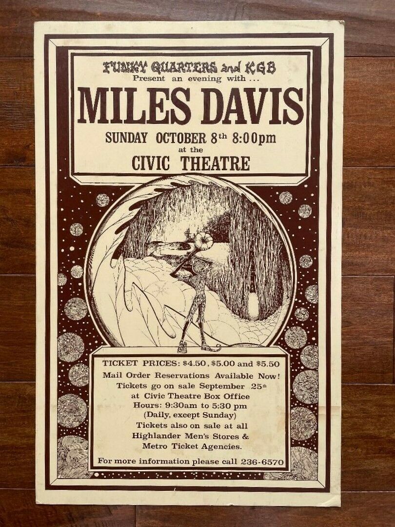 Original Miles Davis Concert Poster - San Diego Civic Theatre 1972 - Near Mint