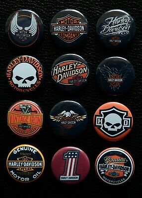 Harley Davidson - 1 1/2 Inch Buttons - Set Of 12 (>free Shipping<)