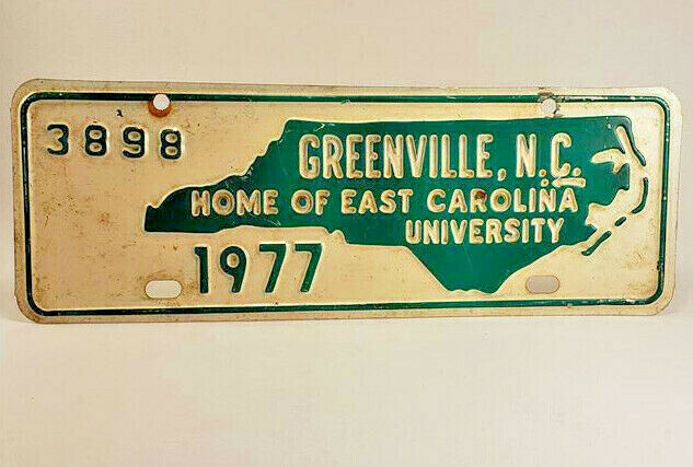 1977 Greenville North Carolina East Carolina University Ecu City License Tag +