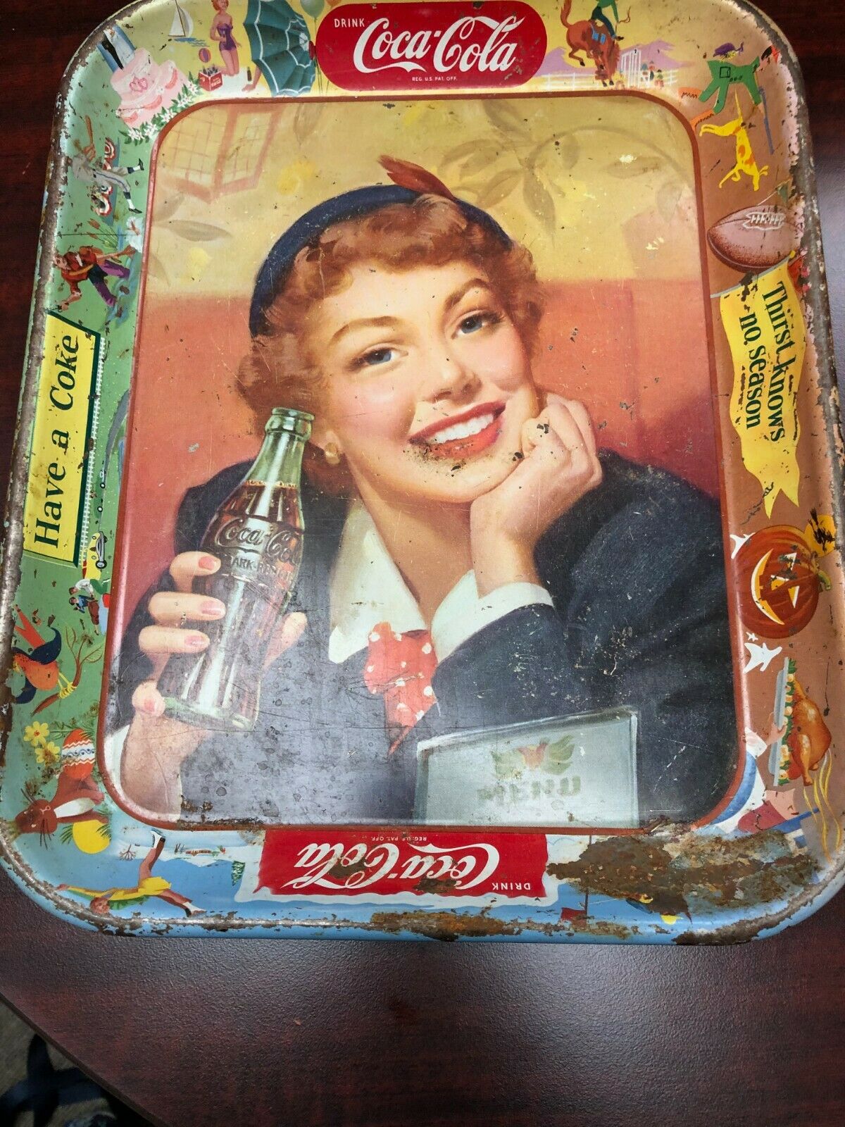 Coke Coca Cola Tray Vintage 1950s Thirst Knows No Season "menu Girl" Original