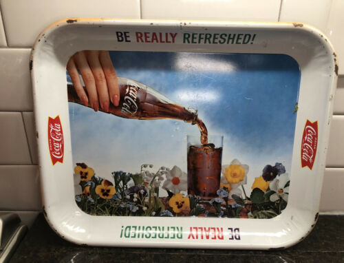 Vintage 1961 Coca Cola "be Really Refreshed" Pansy Flower Metal Serving Tray