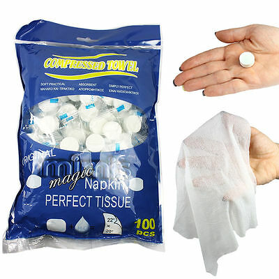100 Pack Compressed Towel Wipe Soft Cotton Expandable Tablet Just Add Water