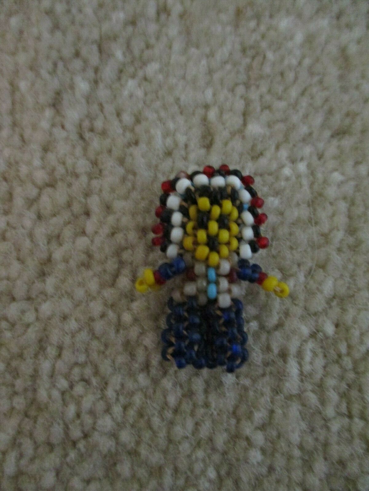 Vintage New! Hand Beaded Miniature Doll W/"loop" For Wearing As Necklace, 1 1/4"