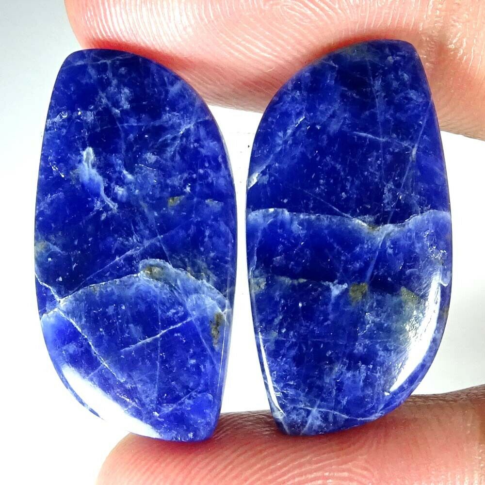 Natural Blue Sodalite Fancy Cab Loose Matched Gemstone Pair 27.55cts.