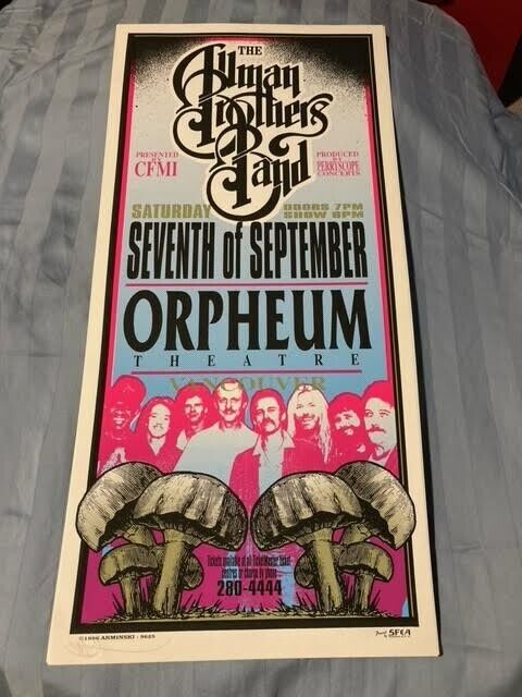 Near Mint & Signed Arminski Poster 1996 Allman Brothers Band Vancouver Orpheum