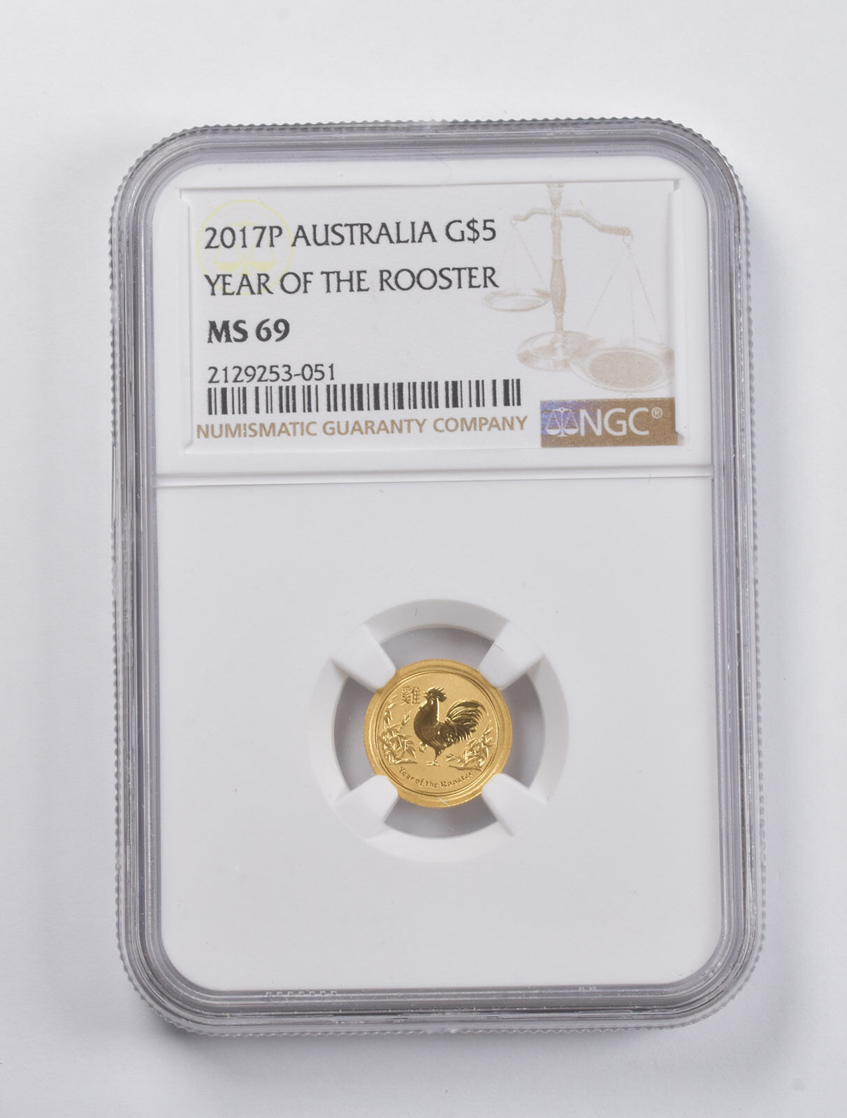 Ms69 2017-p Australia $5 Year Of The Rooster 1/20 Oz. .999 Fine Gold Ngc *2949