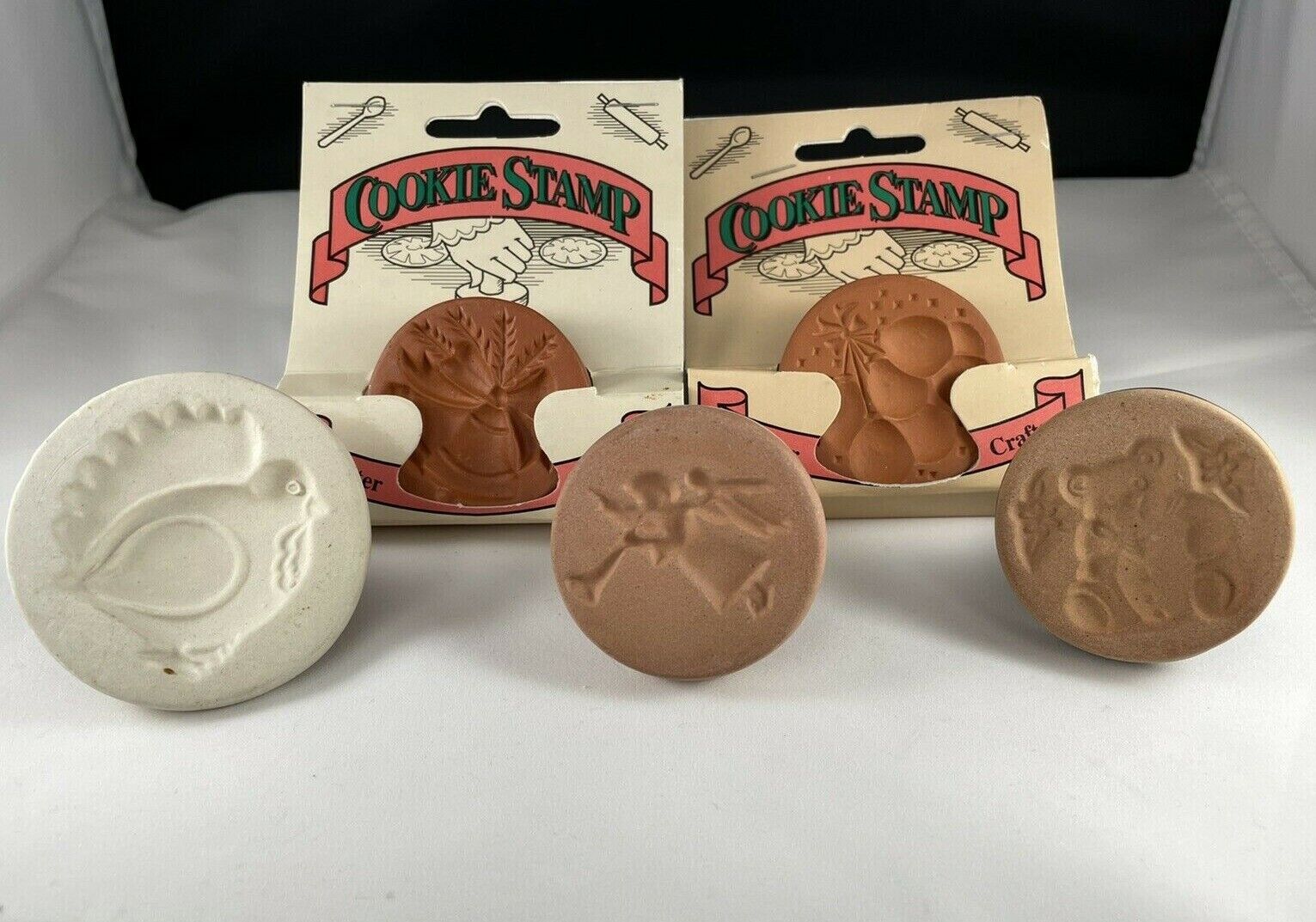 5 Cookie Stamps Glazed Terra Cotta Assorted Christmas Teddy Bear Balloons Angel