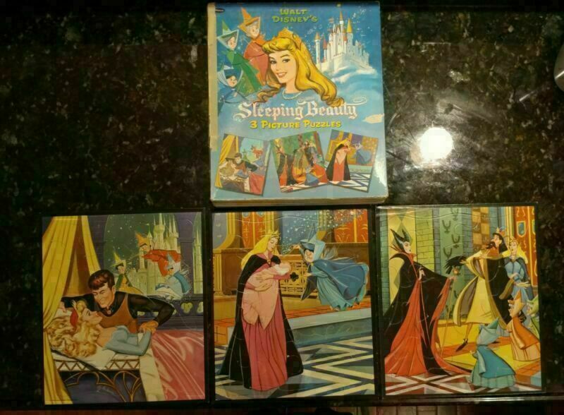 Complete Walt Disney Prod 1958 Boxed (3) Sleeping Beauty Picture Puzzles Whitman