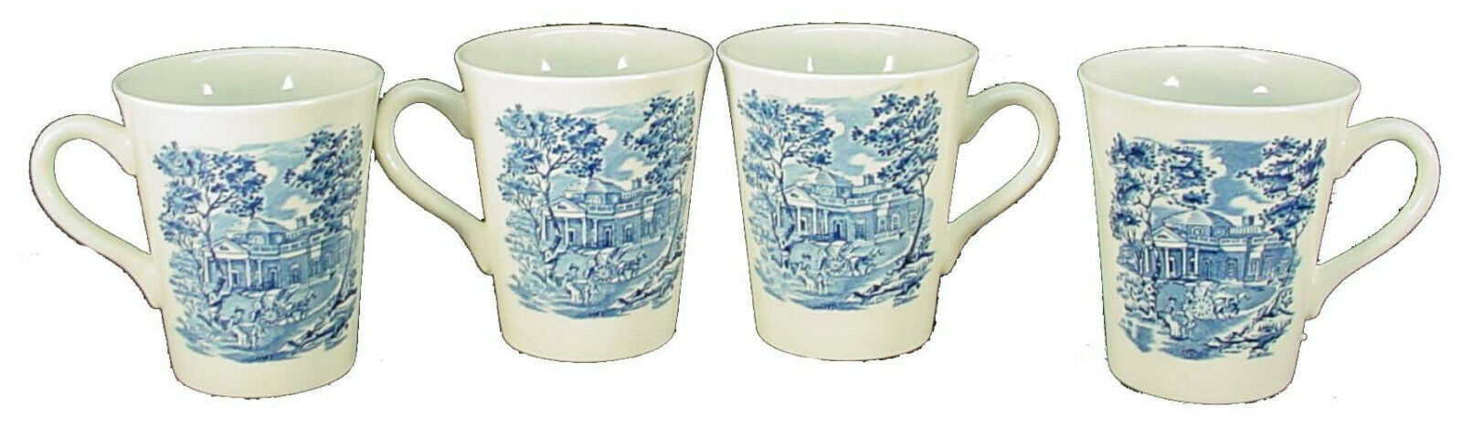 Staffordshire China Liberty Blue Pattern 4 Mugs - 3-3/4" - Clean Glaze Crazing