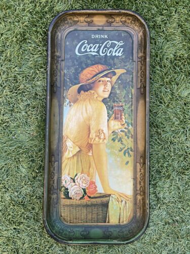 Vintage 1972 Drink Coca Cola Tin Metal Serving Tray 1916 World War 1 Girl Advert