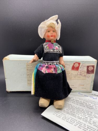 Vintage World-wide Doll Club From Holland Tina Van Dyck 7” Wooden Doll Orig Box