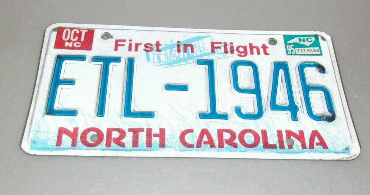 1995 North Carolina Auto License Plate! Nice Original.
