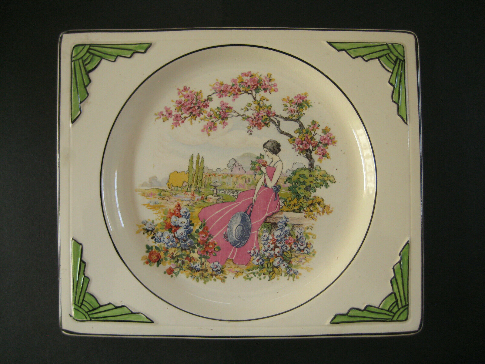 The Biarritz - Royal Staffordshire Art Deco Plate - Lady In Landscaped Garden