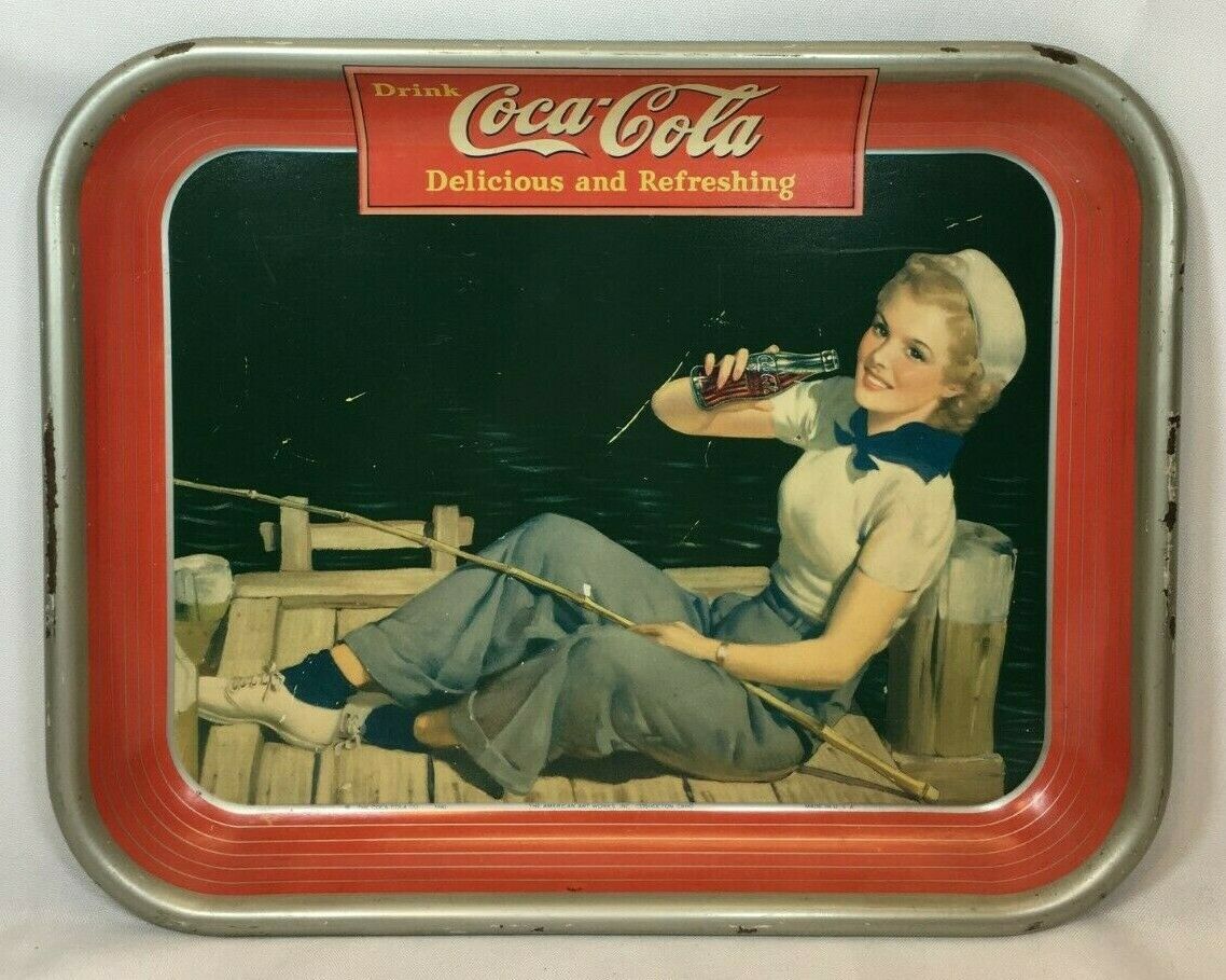 Vtg 1940 Coca Cola Tray Sailor Girl