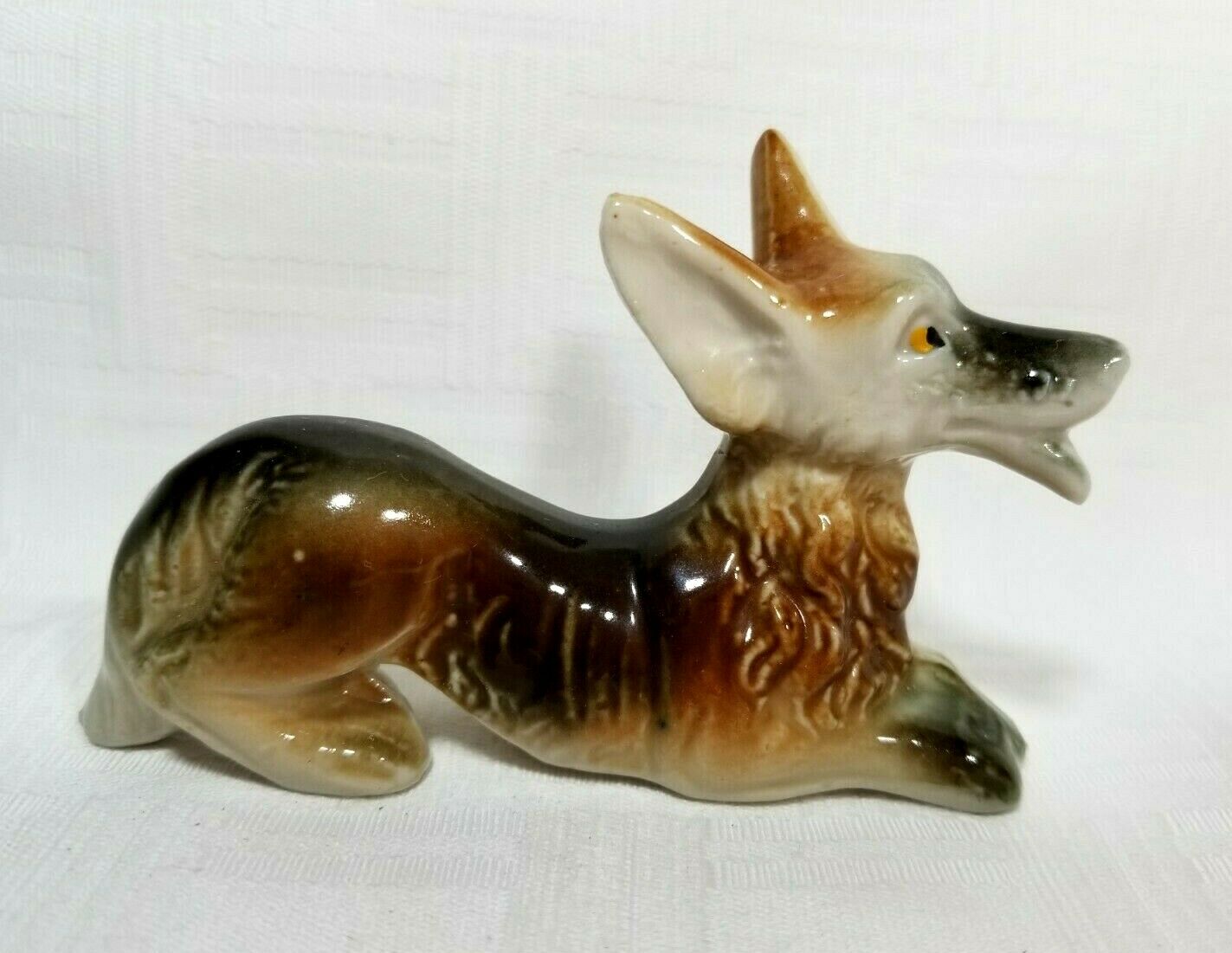 Vintage Coyote Figurine Japan Porcelain 3.5" Wild Animal Dog