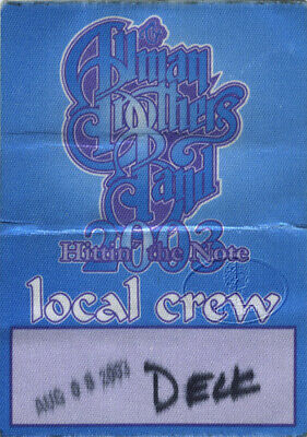 Allman Brothers Band 2003 Backstage Pass Crew
