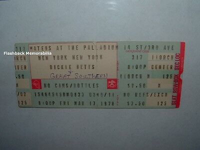 Dickie Betts 1978 Concert Ticket Stub Mateus At The Palladium Nyc Great Southern