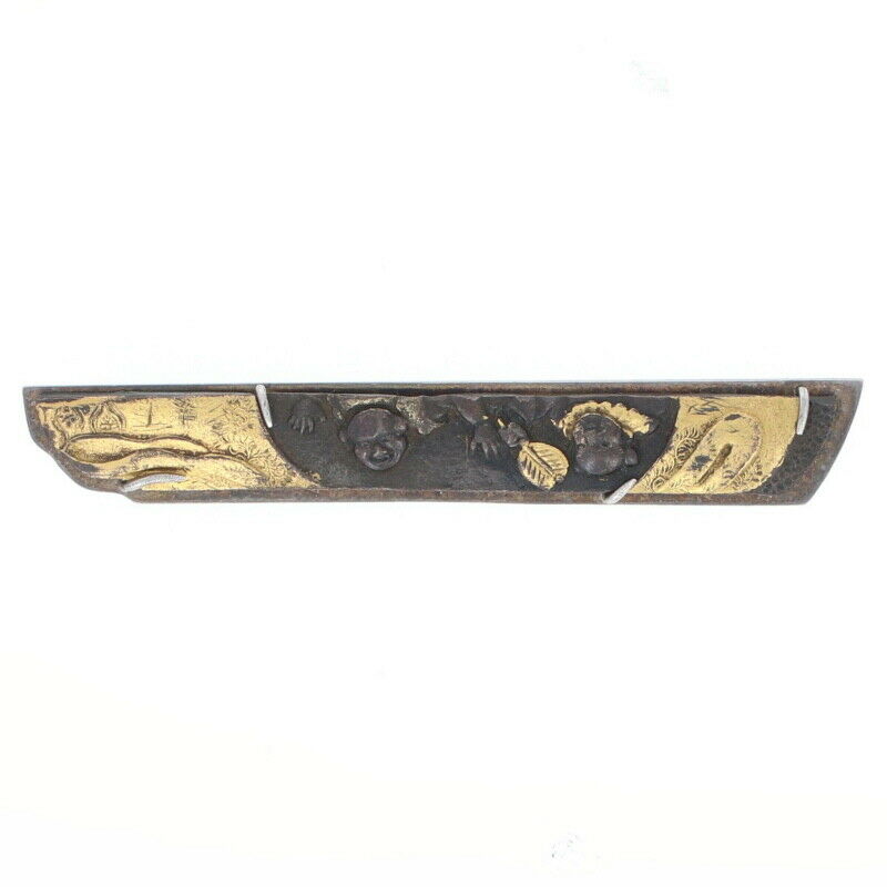 Shakudo Japanese Floral Brooch - Gold & Silver Bar Pin 2-toned Vintage Asian
