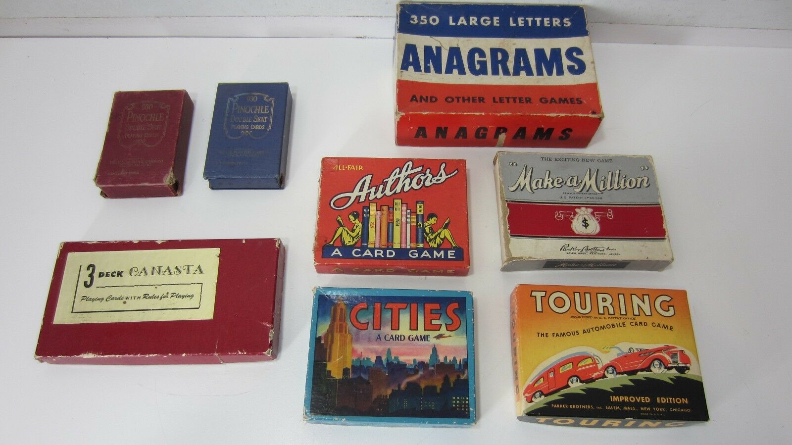 Antique Card Game Lot: Authors Cities Touring Million Pinochle Canasta -parker