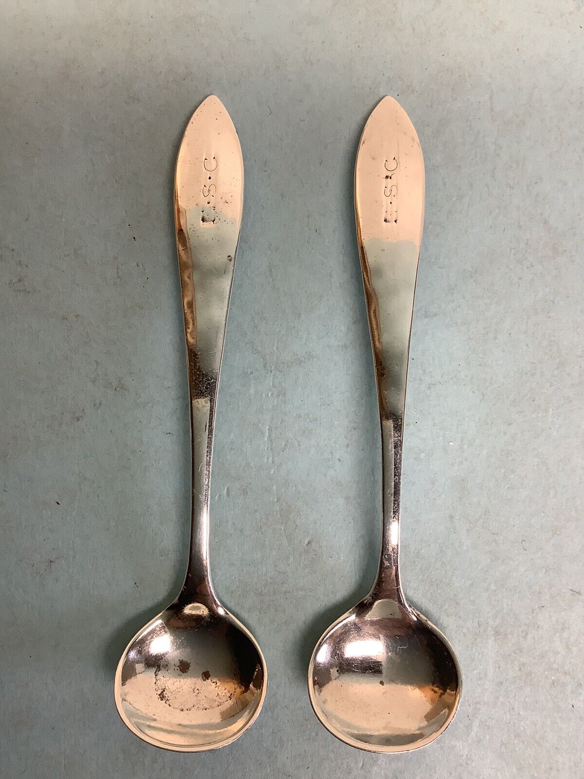 Pair Of Sterling Silver Salt Spoons 3” L.