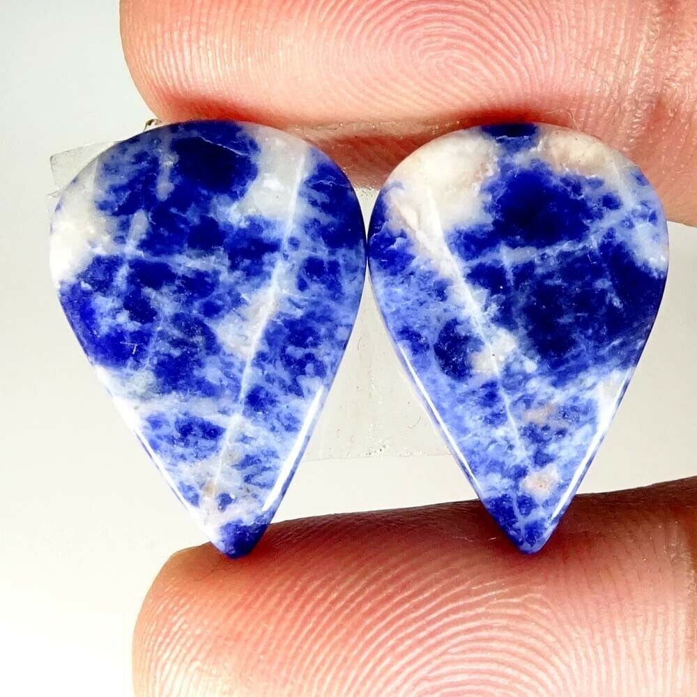 Natural Blue Sodalite Pear Cab Loose Matched Gemstone Pair 19.35cts.