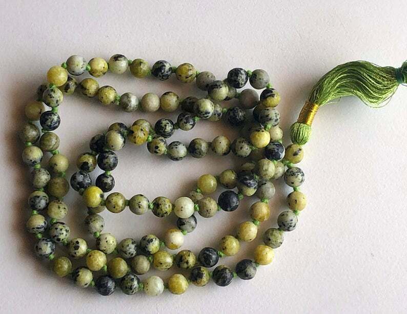 Green Serpentine Prayer Beads, 108 Mala Beads, 6mm-6.5mm Yoga, Meditation Beads