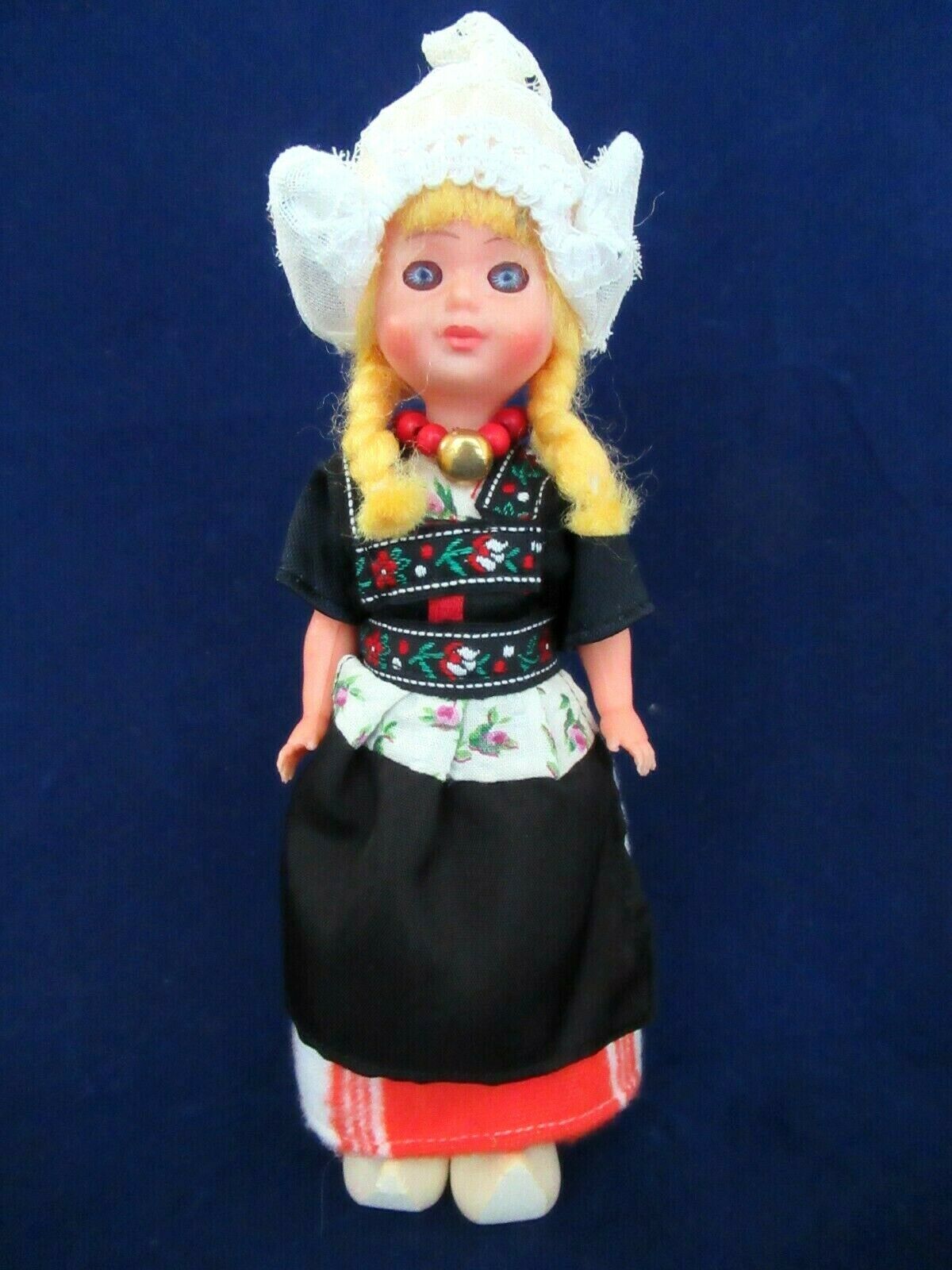 Volendam Dutch 7" Doll Souvenir Holland Girl Sleepy Eyes Wood Shoes In Tube