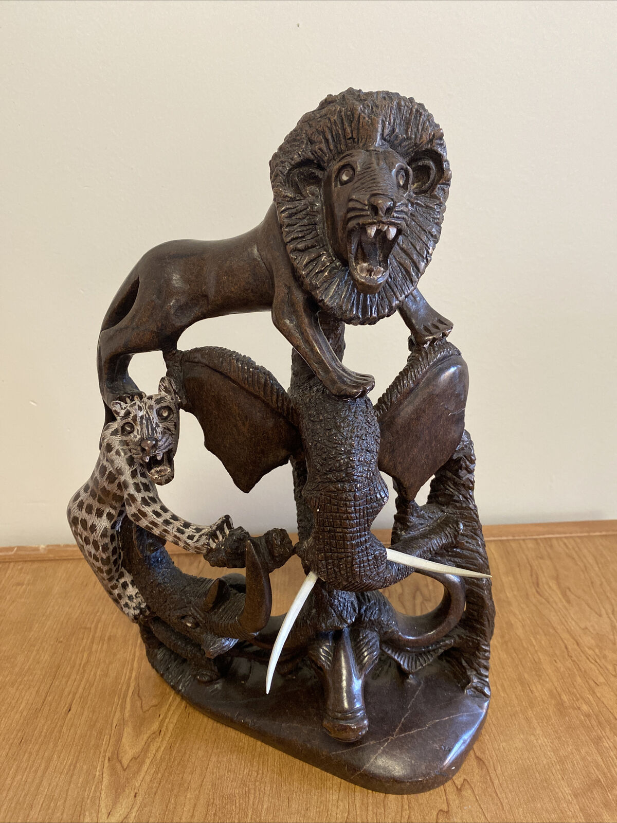 Hand Crafted African Big Five Stone Carving - Zimbabwe Imported 12”