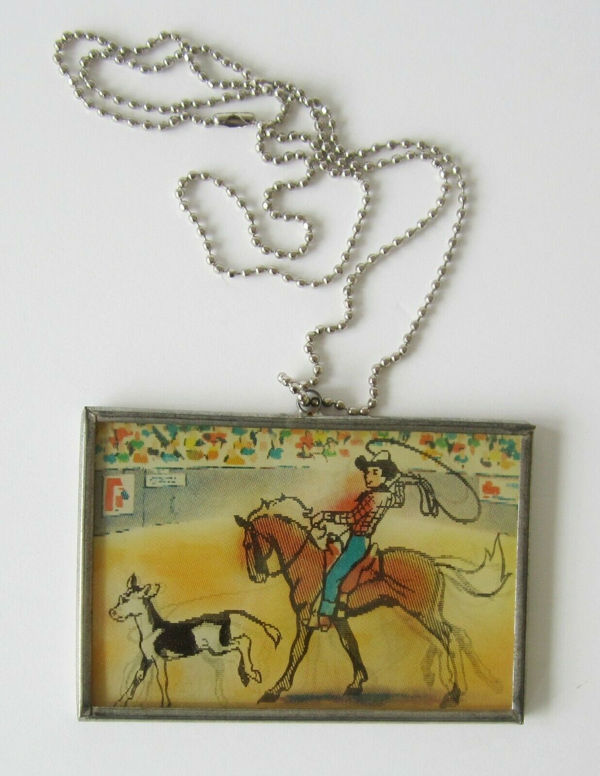 Rodeo Cowboy Calf Roping 1950's Vari-vue Motion Lenticular Picture Necklace