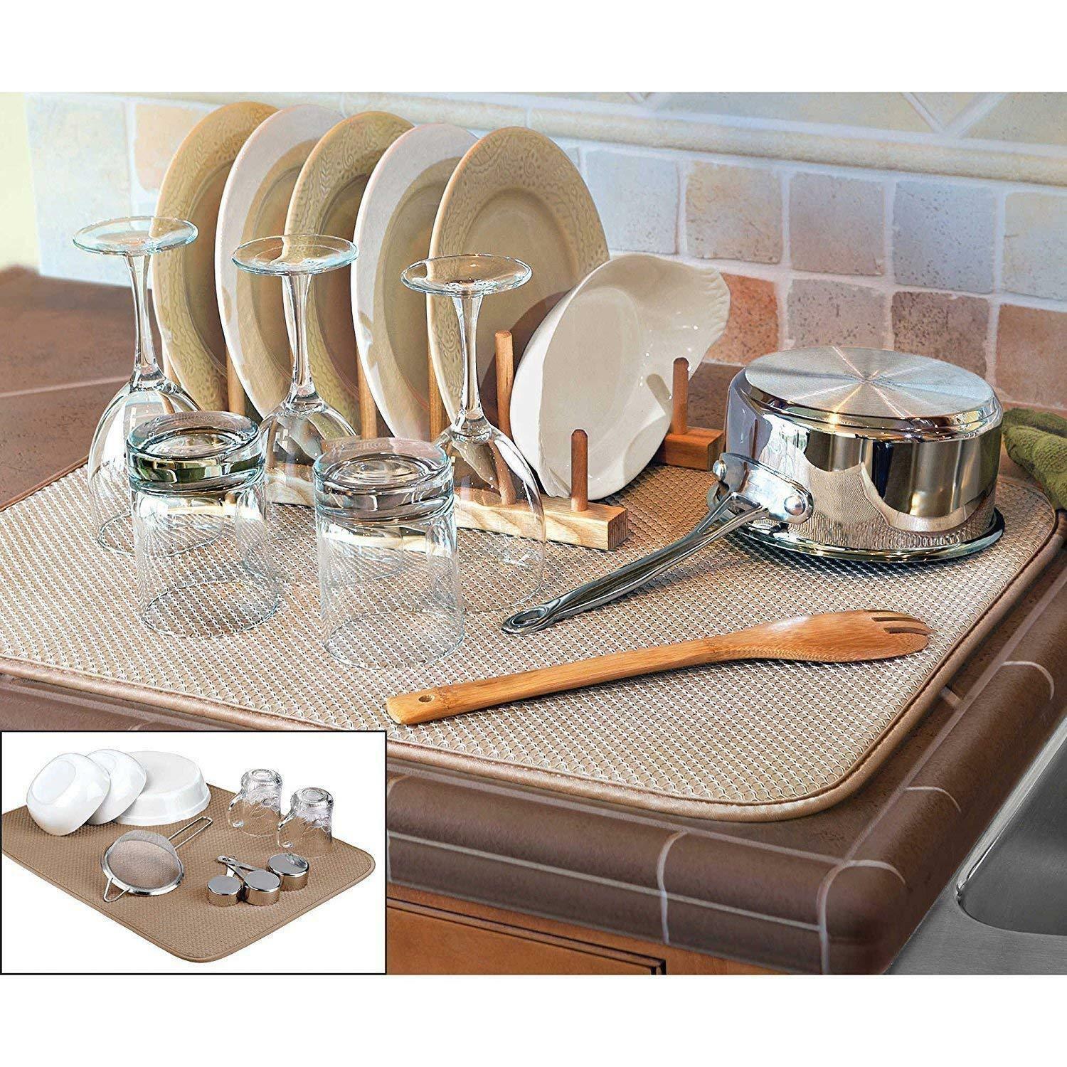 Finntm Dual Sided Xl Dish Drying Mat Kitchen Tan 18" X 24" Microfiber Absorbent
