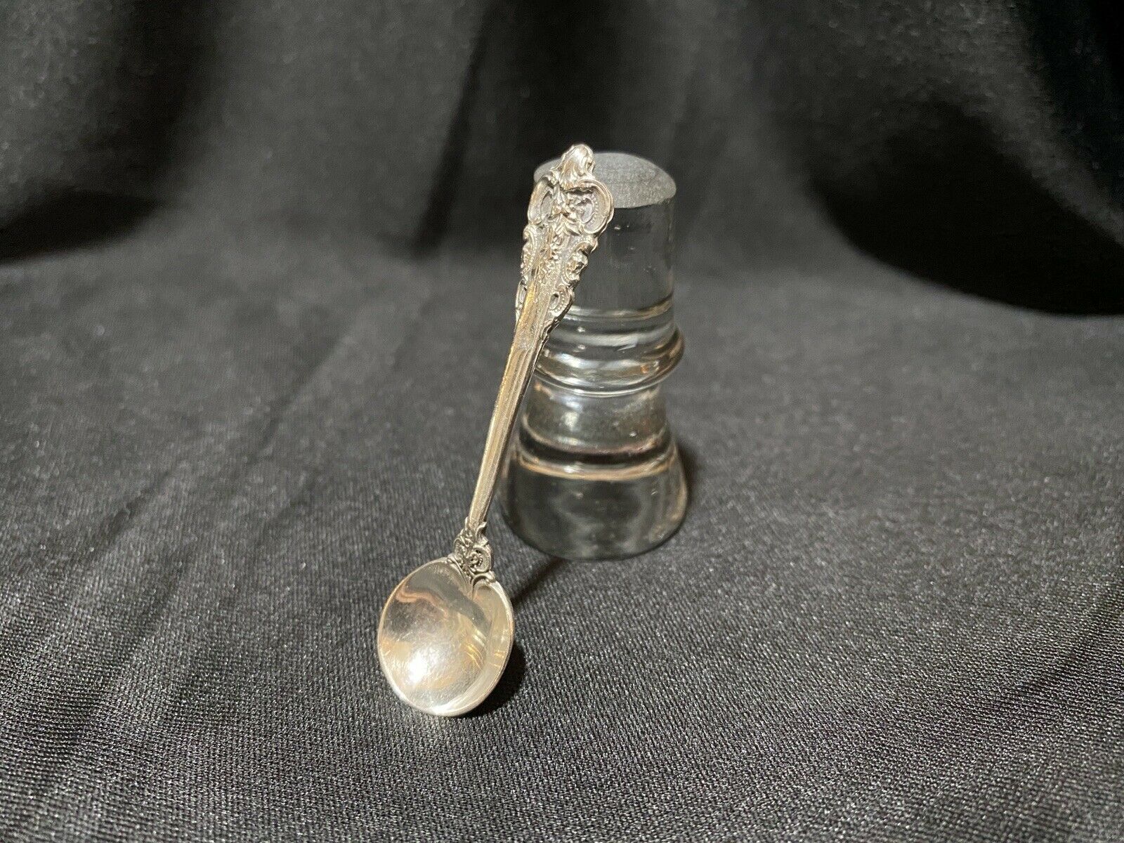 Ornate Small Sterling Silver 925 Salt Cellar Demitasse Spoon